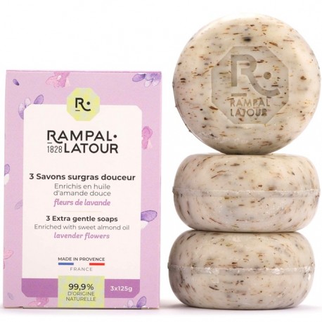 Pachet 3 sapunuri naturale cu flori de lavanda 3x125g Rampal Latour