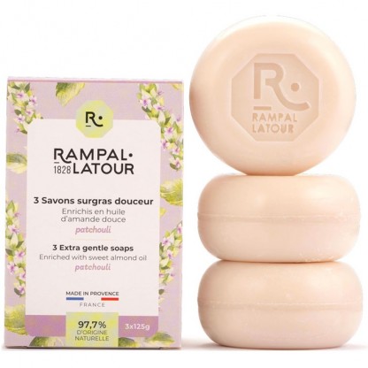 Cutie 3 sapunuri naturale cu patchouli 3x125g Rampal Latour