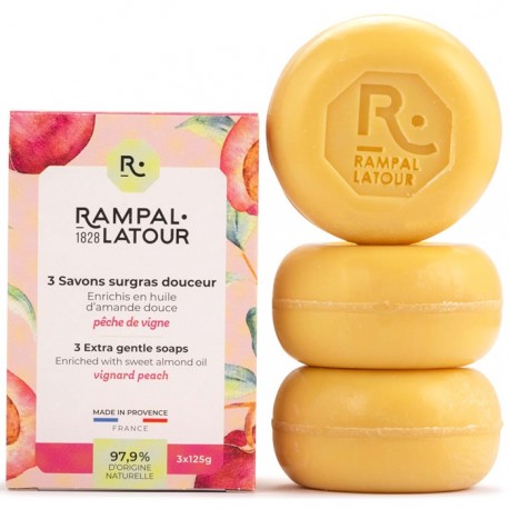 Pachet 3 sapunuri naturale cu piersica 3x125g Rampal Latour