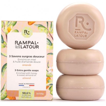 Cutie 3 sapunuri naturale cu migdale 375g Rampal Latour