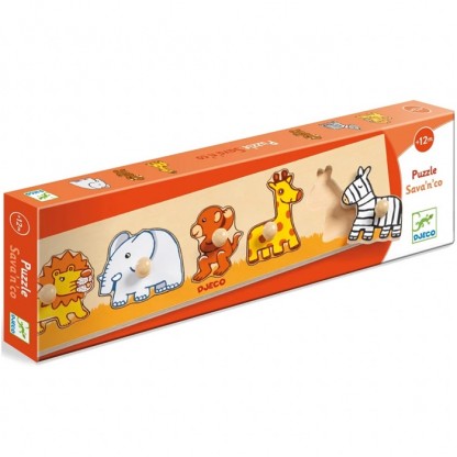 Puzzle cu buton Savana Djeco, de la 1 an