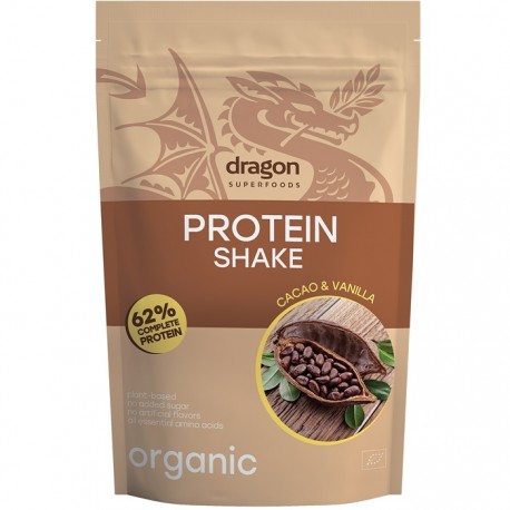 Shake proteic cacao si vanilie bio, 62% proteine 500g Dragon Superfoods