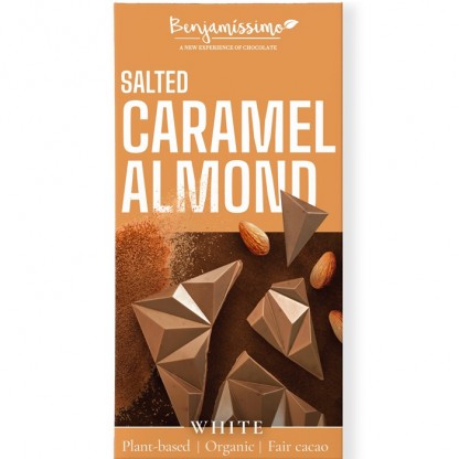 Ciocolata alba cu migdale si caramel sarat bio 60g Benjamissimo