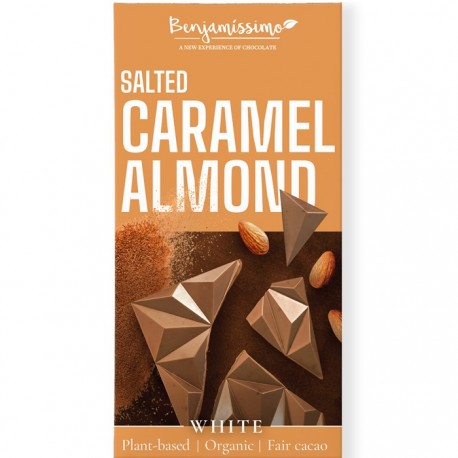 Ciocolata alba cu migdale si caramel sarat bio 60g Benjamissimo