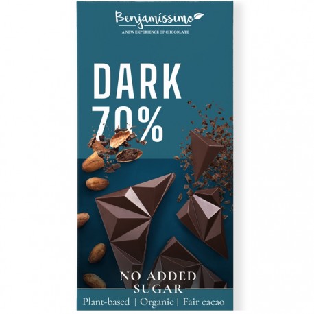 Ciocolata neagra bio 70% cacao, fara zahar 60g Benjamissimo