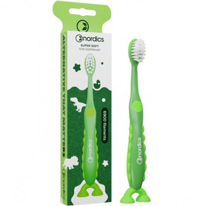 Periuta de dinti copii premium, 6900 filamente, super moale, verde, Nordics