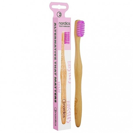 Periuta de dinti pt adulti, din bambus, roz Nordics Oral Care
