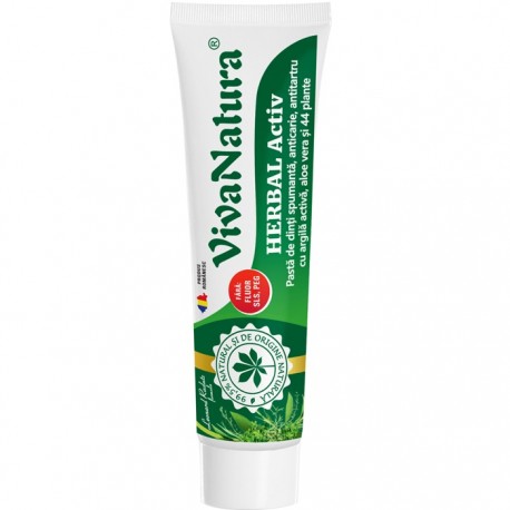 Pasta de dinti spumanta cu aloe vera si argila Gennadent Herbal 80ml VivaNatura