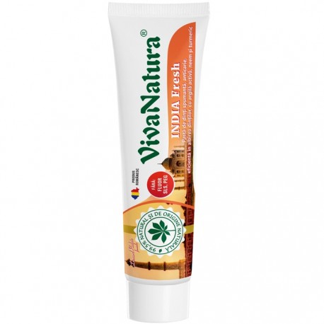 GennaDent India Fresh Pasta de dinti naturala cu Neem si Turmeric, fara fluor 80ml VivaNatura