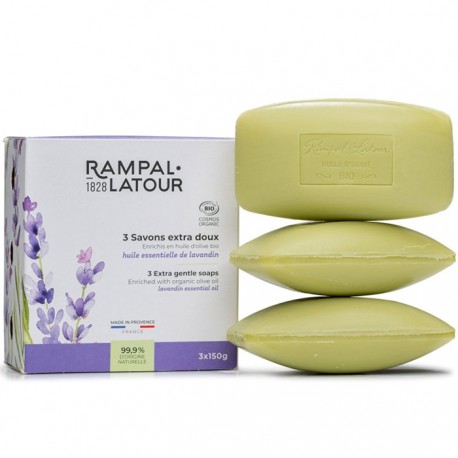 Pachet 3 sapunuri organice cu masline si lavanda 450g Rampal Latour