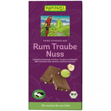 Ciocolata bio cu stafide, alune si rom 100g Rapunzel