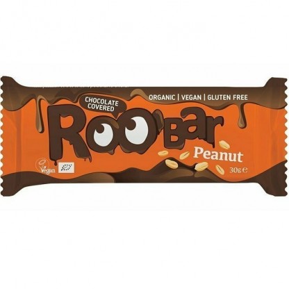 Baton cu arahide invelit in ciocolata bio 30g Roobar