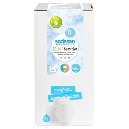 Detergent lichid pt rufe albe si colorate Sensitiv, fara parfum 5L Sodasan