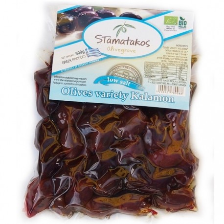 Masline Kalamata vidate cu continut redus de sare bio 500g Stamatakos Grecia