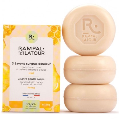Cutie 3 sapunuri naturale cu miere 375g Rampal Latour