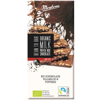 Ciocolata cu lapte si orez expandat bio 70g Meybona Organic