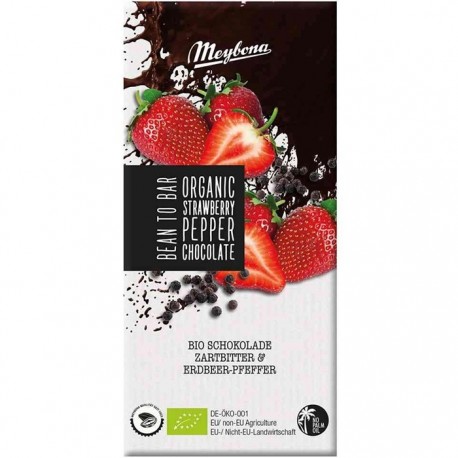 Ciocolata neagra cu capsuni si piper negru bio 100g Meybona Organic