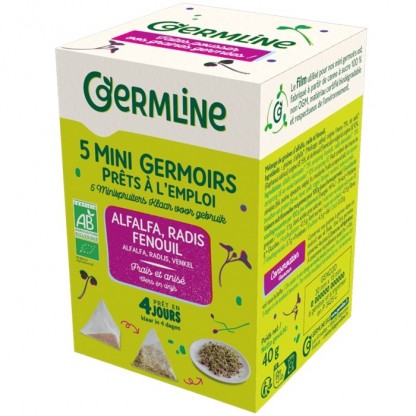 Mini germinatoare cu seminte de alfalfa, ridiche si fenicul bio 5 bucati x 8g Germline