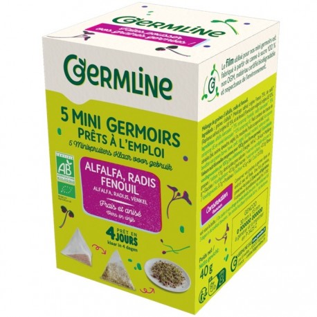 Mini germinatoare cu seminte de alfalfa, ridiche si fenicul bio 5 bucati x 8g Germline