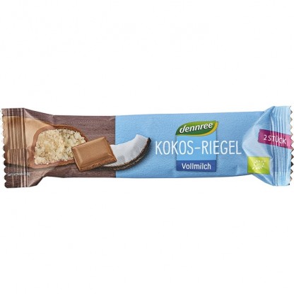 Baton de cocos cu glazura de ciocolata bio 40g Dennree