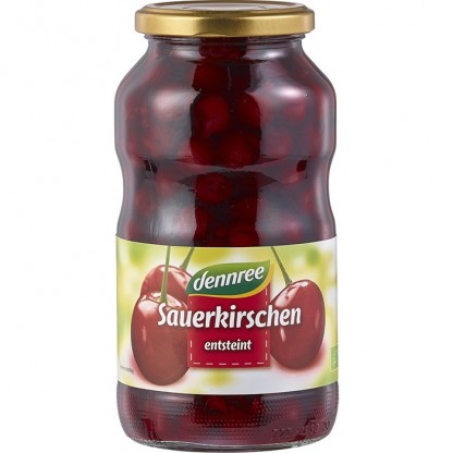 Compot de visine bio, fara samburi 700g Dennree