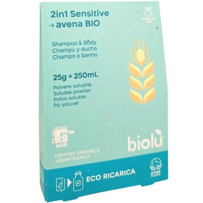 Gel de dus si sampon sensitive bio, pudra refill 25g Biolu