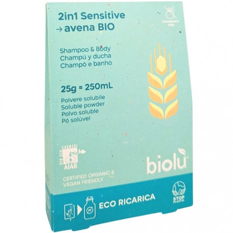 Gel de dus si sampon sensitive bio, pudra refill 25g Biolu