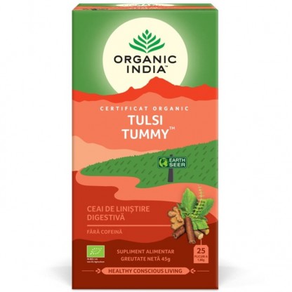Ceai Tulsi Tummy cu Ghimbir si Condimente 25 plicuri Organic India