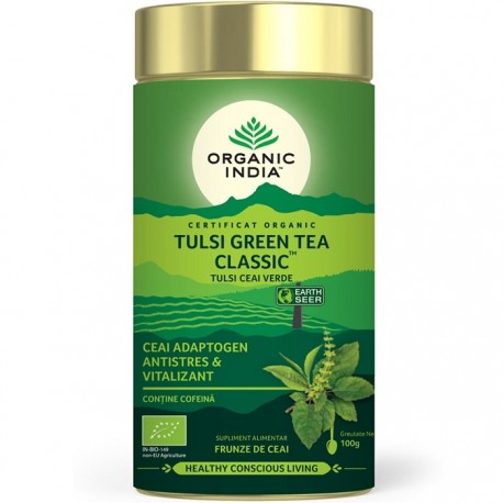 Ceai Tulsi (Busuioc Sfant) cu Ceai Verde 100g Organic India