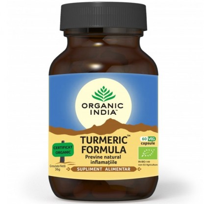 Turmeric Formula, anti-inflamator natural cu turmeric, piper si ghimbir 60 capsule Organic India