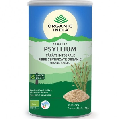 Tarate integrale de Psyllium, 87% fibre, 100g Organic India