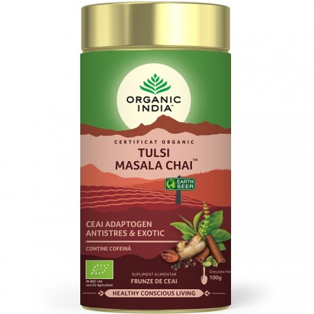 Ceai Tulsi (Busuioc Sfant) Masala Chai, relaxant si regenerant 100g Organic India