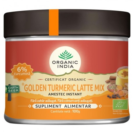 Golden Turmeric Latte Mix, 6% curcumina organica 100g Organic India