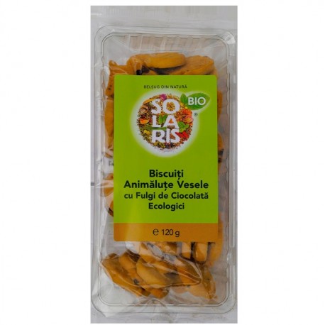 Biscuiti animalute vesele cu fulgi de ciocolata bio 120g Solaris Bio