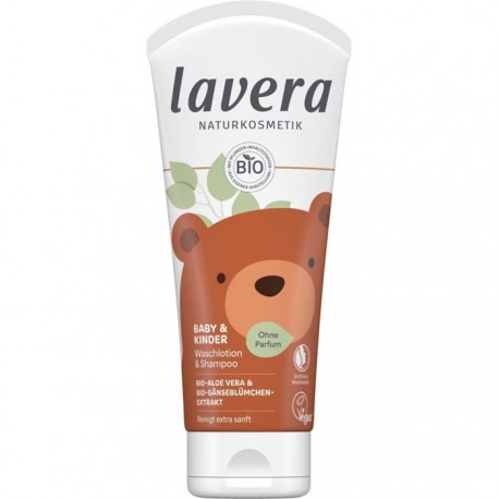 Sampon si gel de dus pentru bebe si copii, fara parfum 200ml Lavera