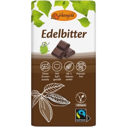 Ciocolata neagra 85% cacao, vegana, fara zahar 100g Birkengold