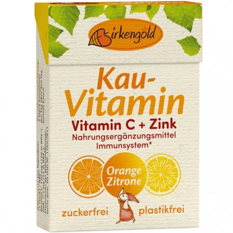 Guma de mestecat cu vitamina c si zinc 20 drajeuri 28g Birkengold