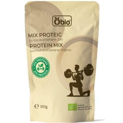 Mix proteic cu cocos si banane bio, 51% proteina 300g Obio