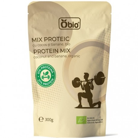 Mix proteic cu cocos si banane bio, 51% proteina 300g Obio