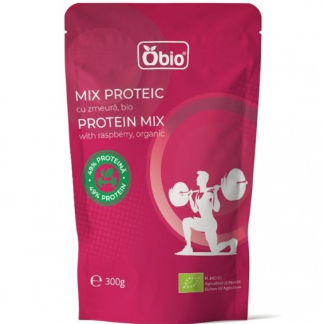 Mix proteic cu zmeura bio, 49% proteina 300g Obio