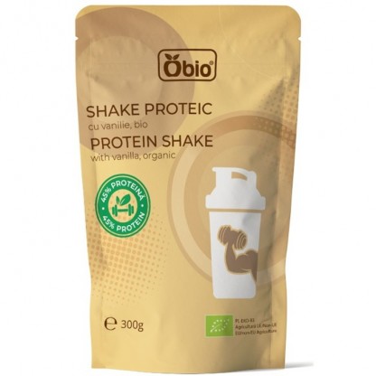 Shake proteic cu vanilie bio, 45% proteine 300g Obio