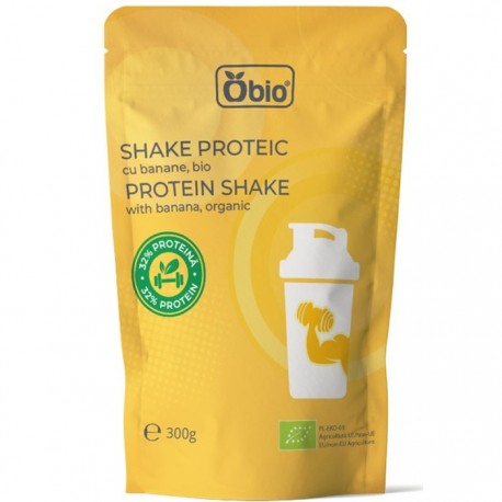 Shake proteic cu banane bio, 32% proteina 300g Obio