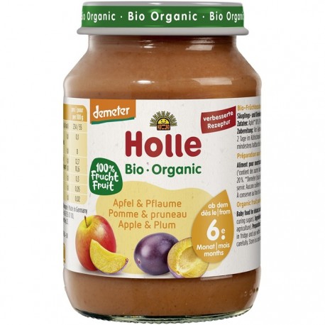 Piure de mere si prune bio pentru copii + 6 luni Holle 190g