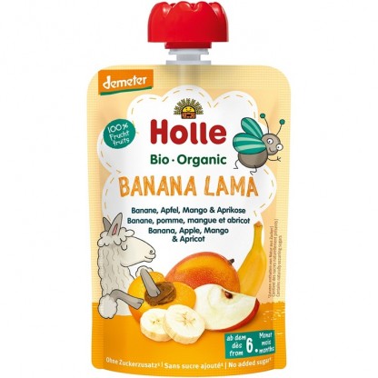 Piure bio de banane, mere, mango si caise pentru copii +6luni Holle 100g