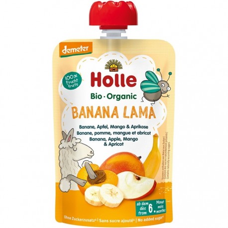 Piure bio de banane, mere, mango si caise pentru copii +6luni Holle 100g