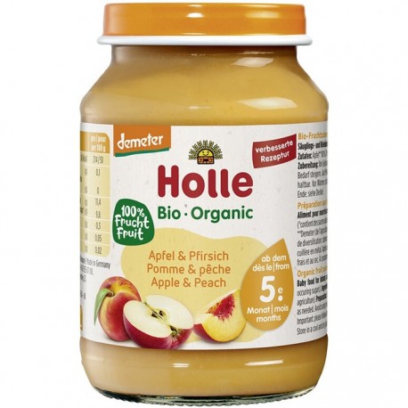Piure bio de mere si piersici pentru copii +5 luni Holle 190g