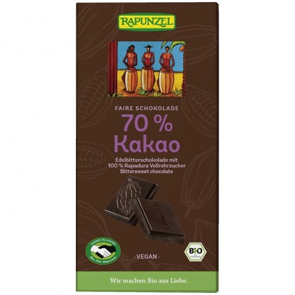 Ciocolata amaruie bio vegana, 70% cacao 80g Rapunzel