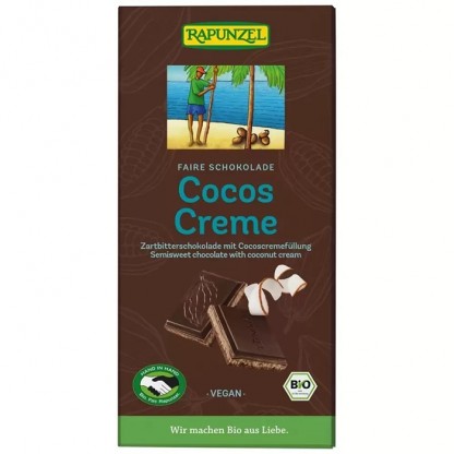 Ciocolata amaruie cu umplutura de crema de cocos, bio vegana 100g Rapunzel