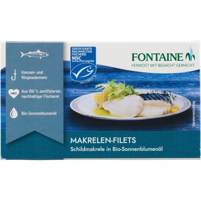 File de macrou fara piele, fara oase in ulei bio de floarea soarelui 125g Fontaine