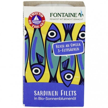 Sardine fara oase in ulei bio de floarea soarelui 125g Fontaine